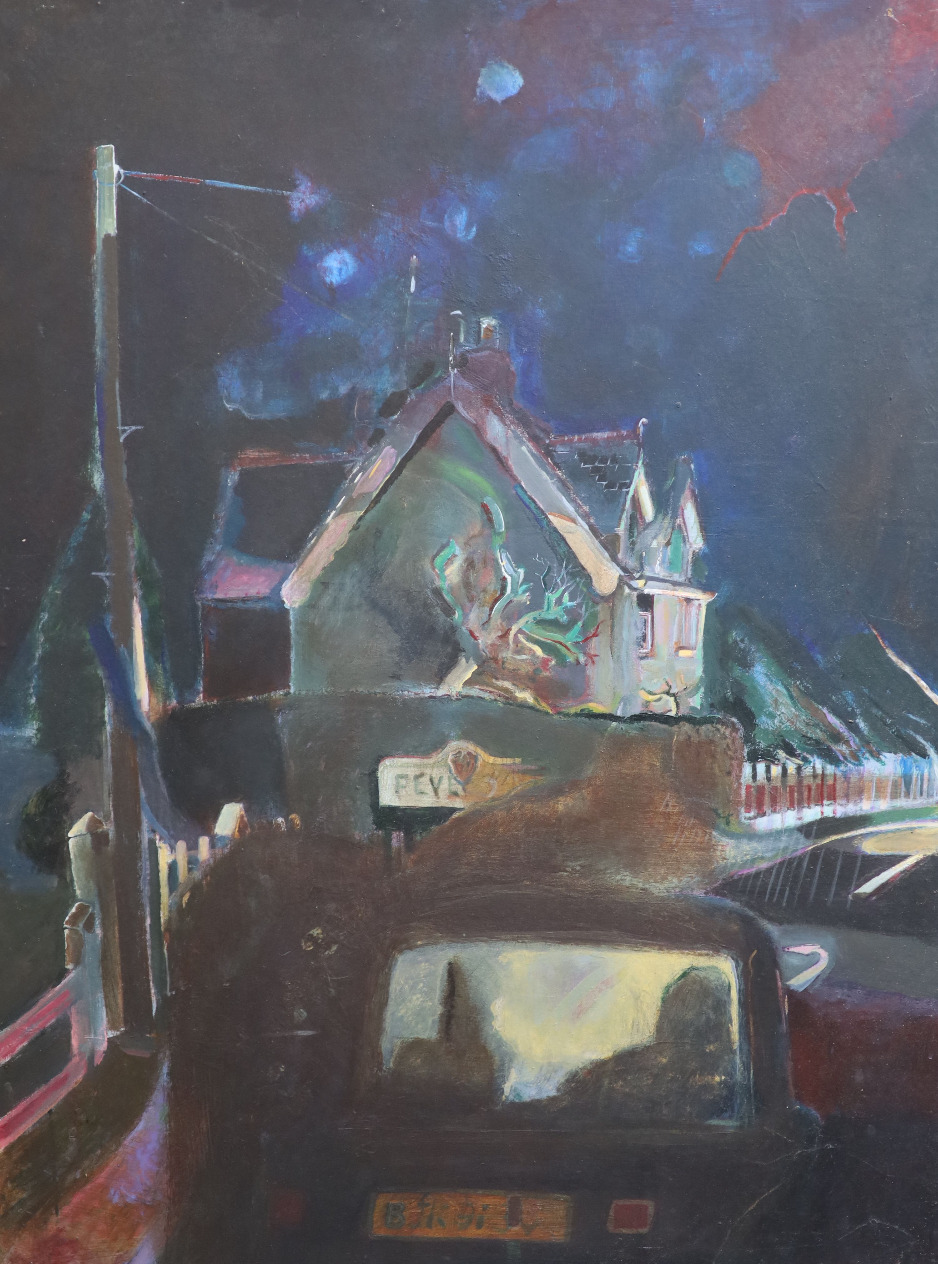 Harold Mockford (1932-), Night Ride, 1973, Oil on board, 122 x 92 cm.